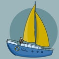 Man on yacht flat vector illustration